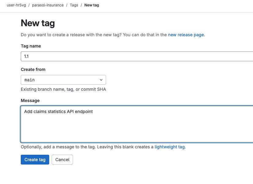Creating a release tag in GitLab