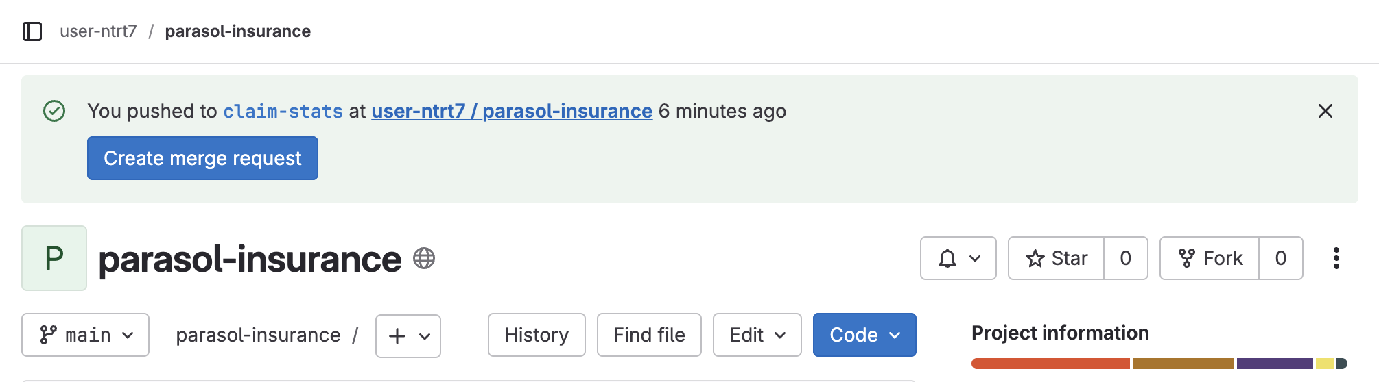 GitLab prompt to open a Merge Request