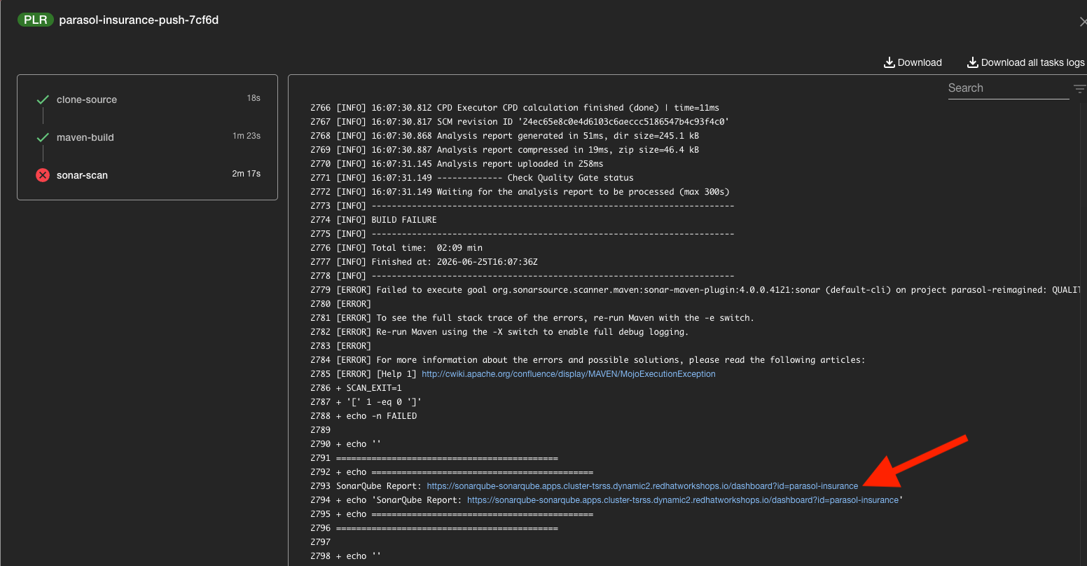 SonarQube report showing code smell violations