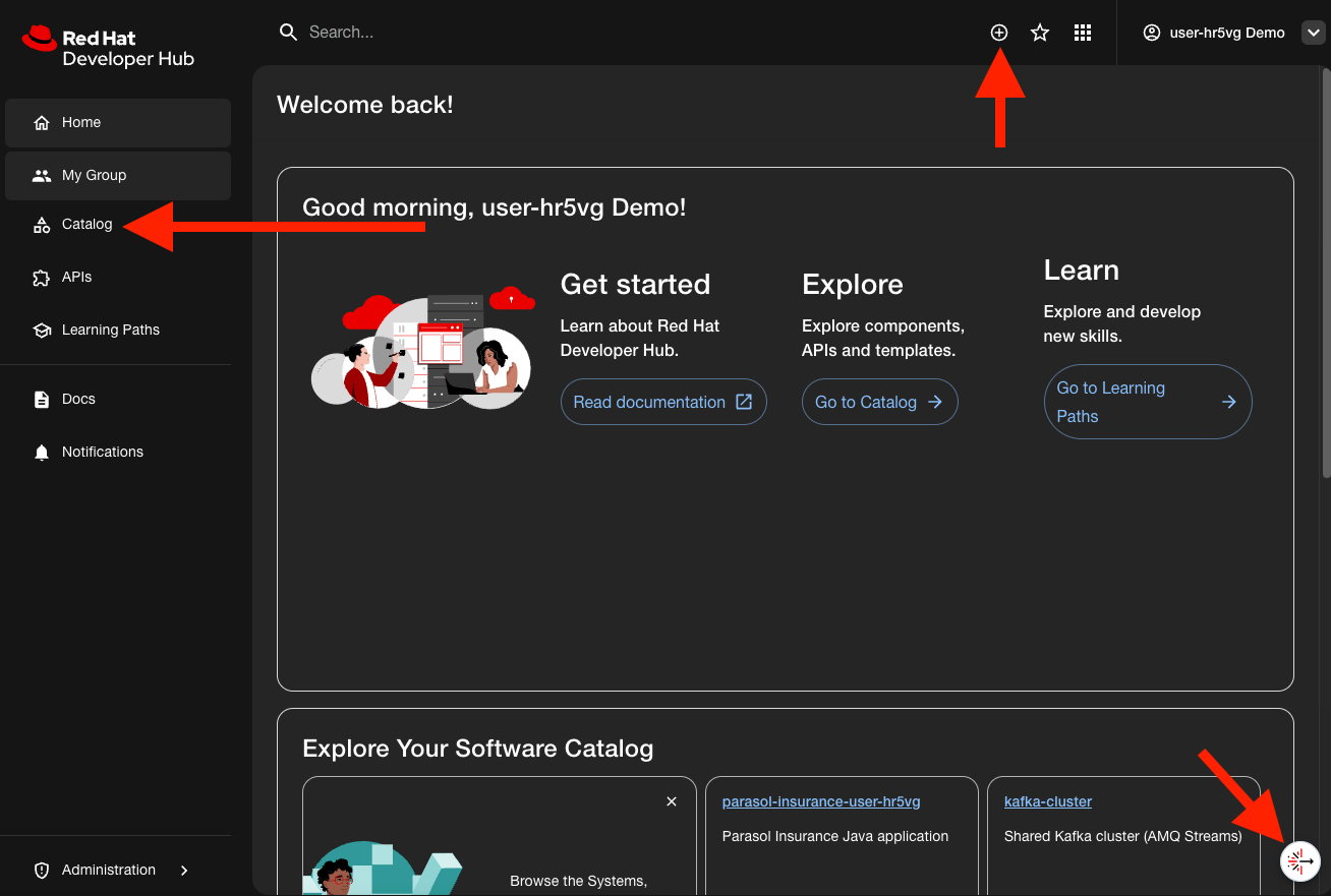 Red Hat Developer Hub home page