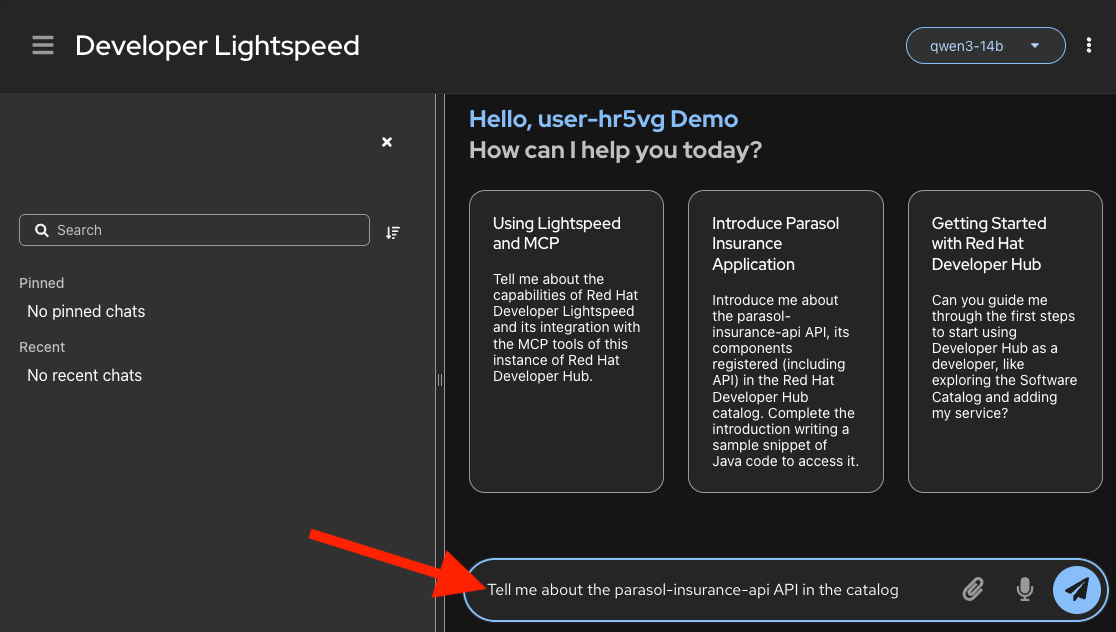 Lightspeed AI assistant in Developer Hub