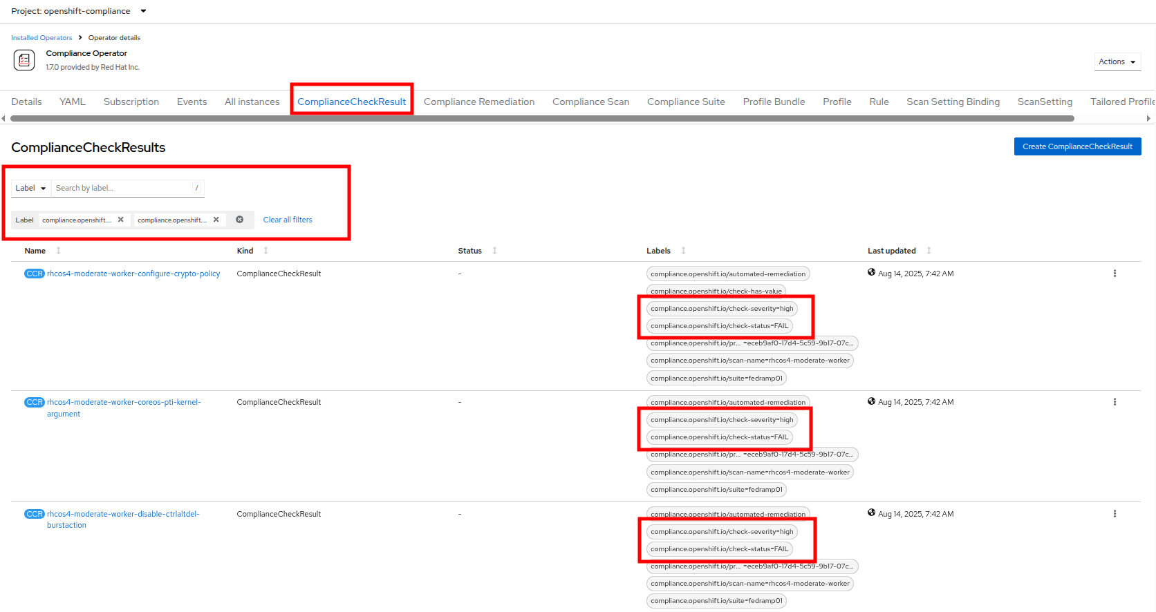 13 compliance check results