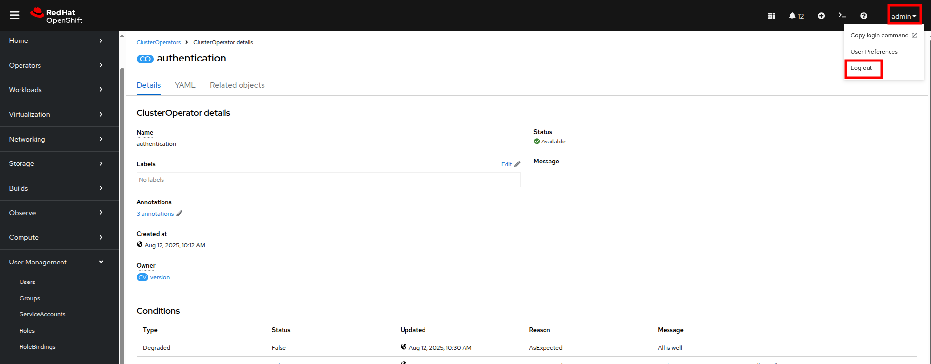 37 logout openshift