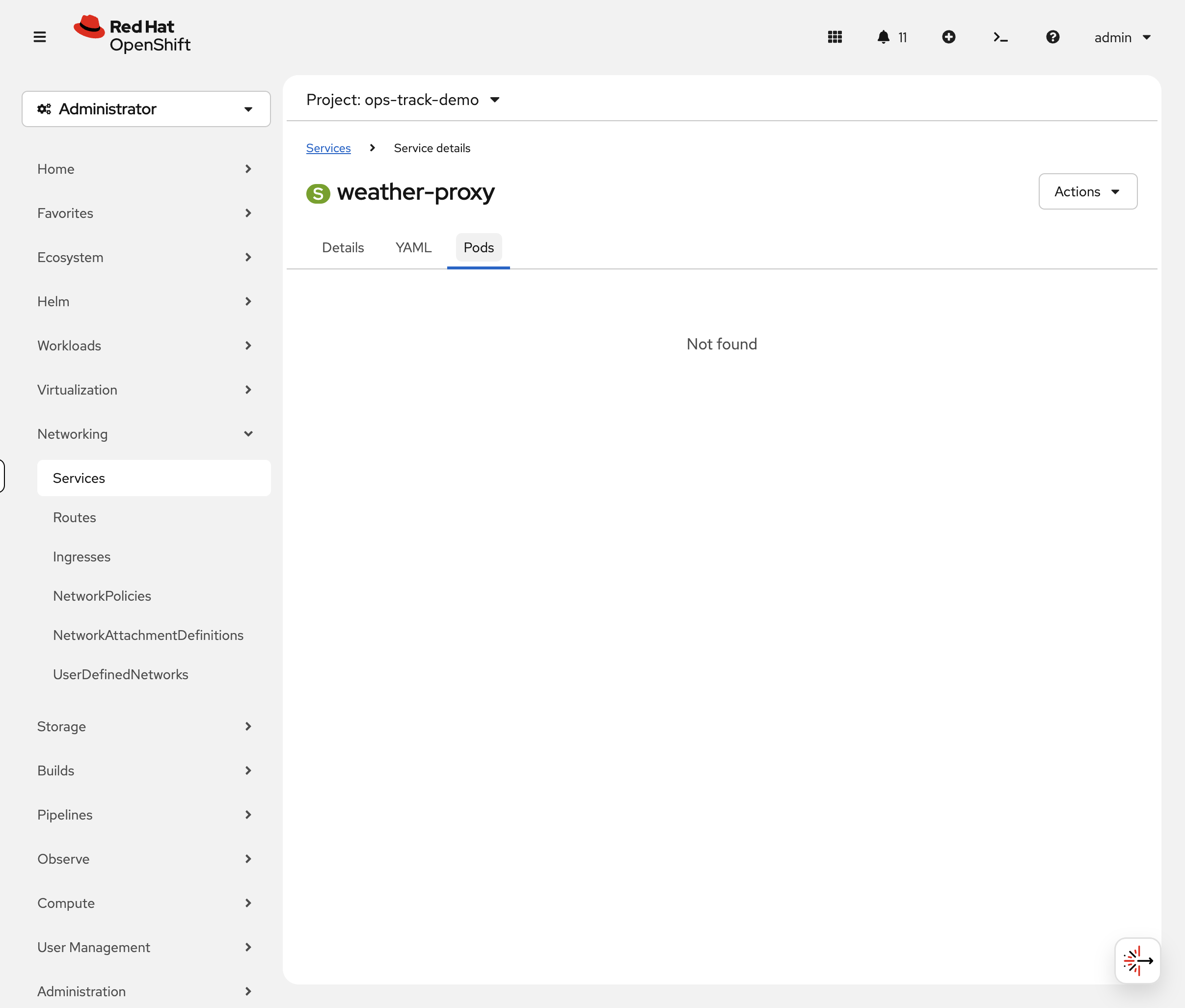 weather-proxy Service showing 0 Pods due to selector mismatch