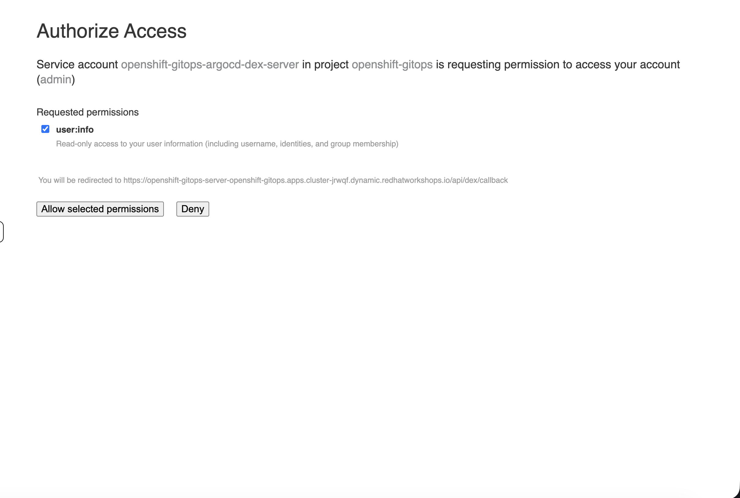 OAuth authorize access page