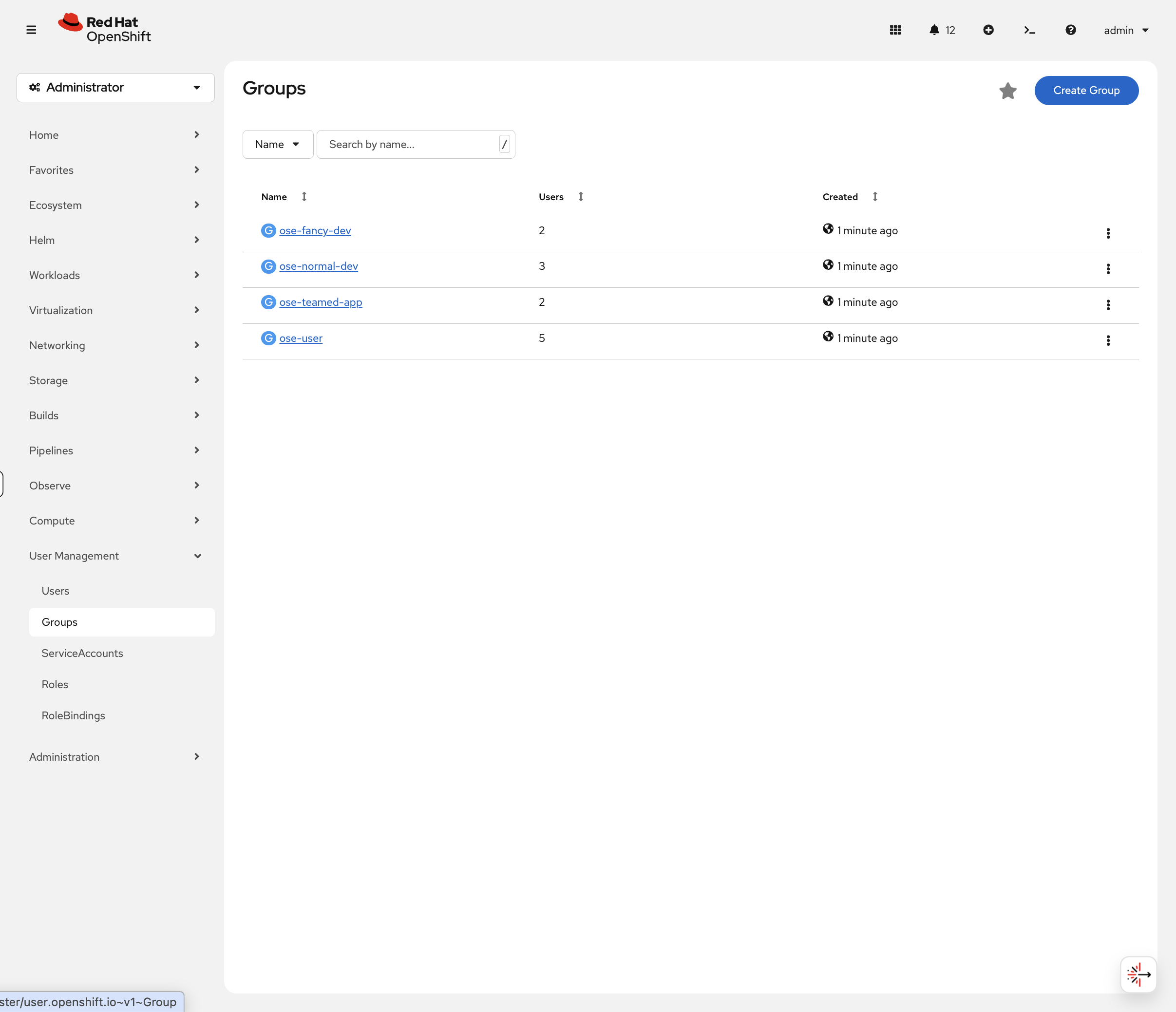 User Management Groups showing synced LDAP groups with member counts