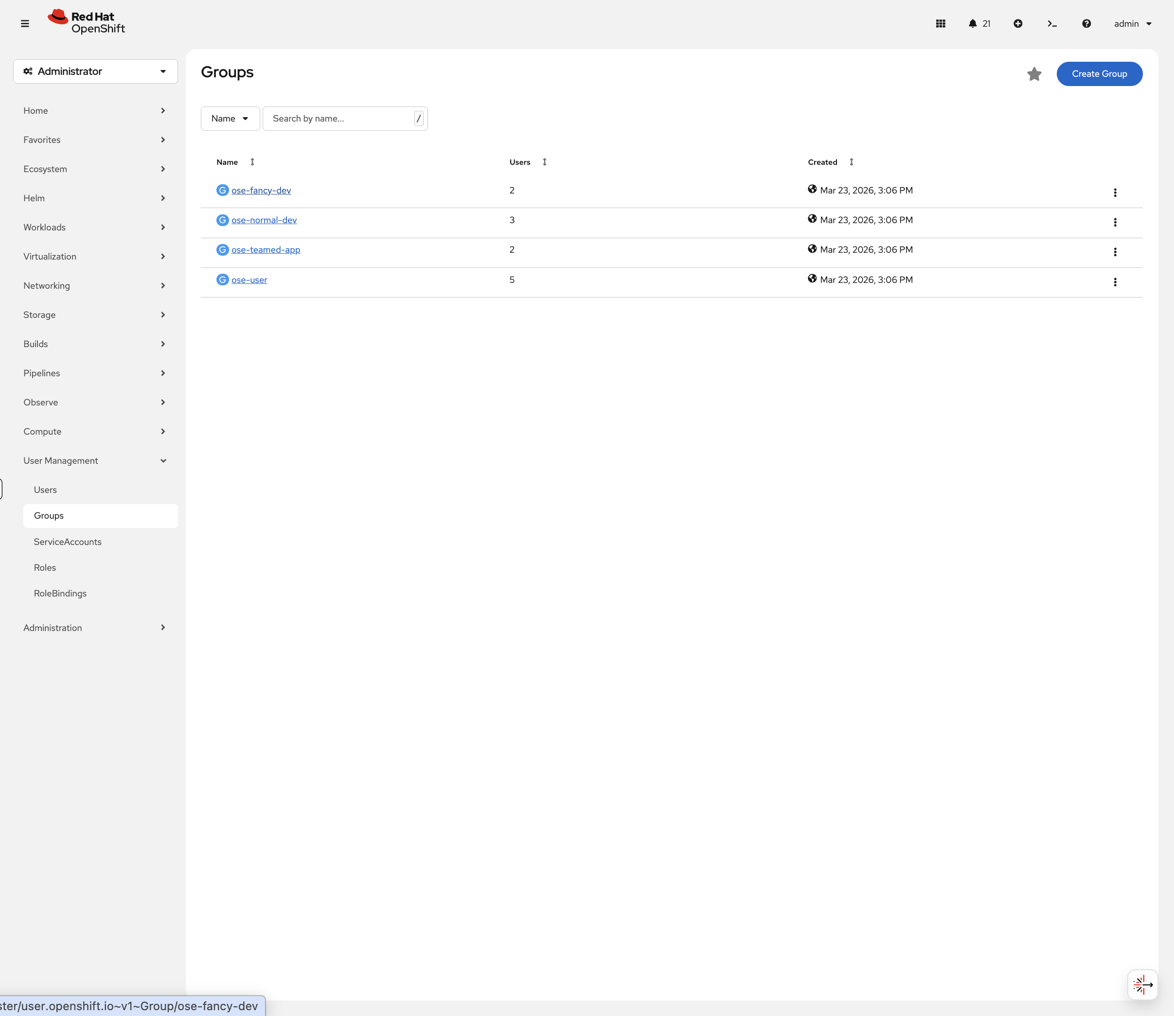 User Management showing synced LDAP groups with member counts