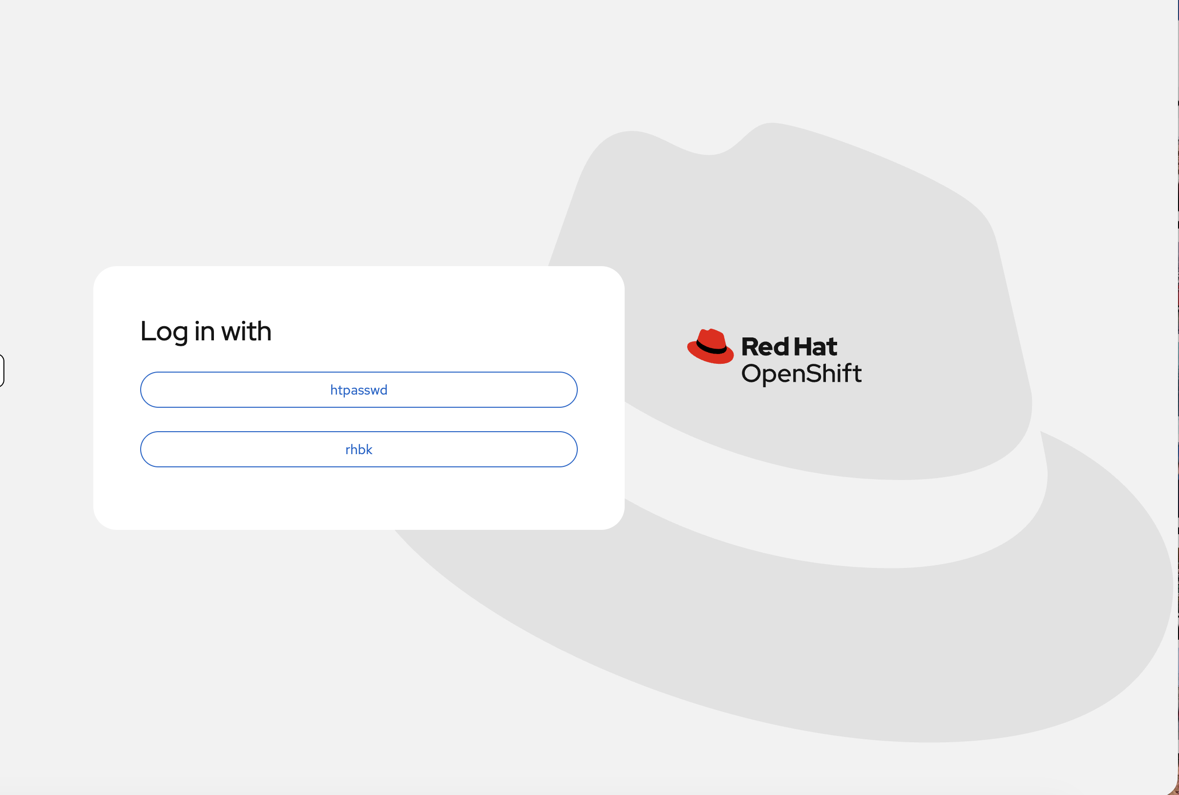 OpenShift login page showing htpasswd and rhbk