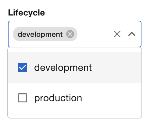Lifecycle filter showing development selected