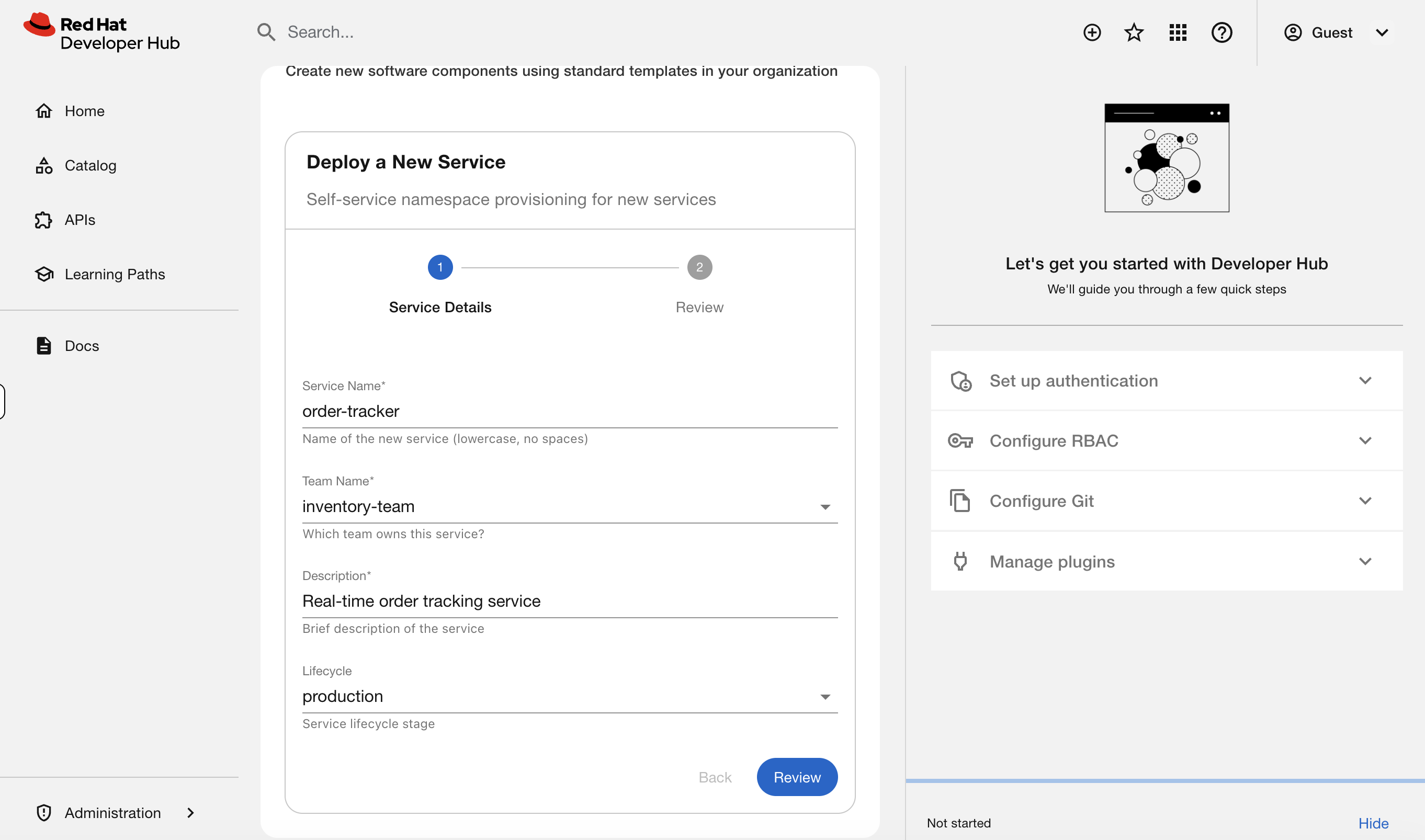 Template form filled in with order-tracker details