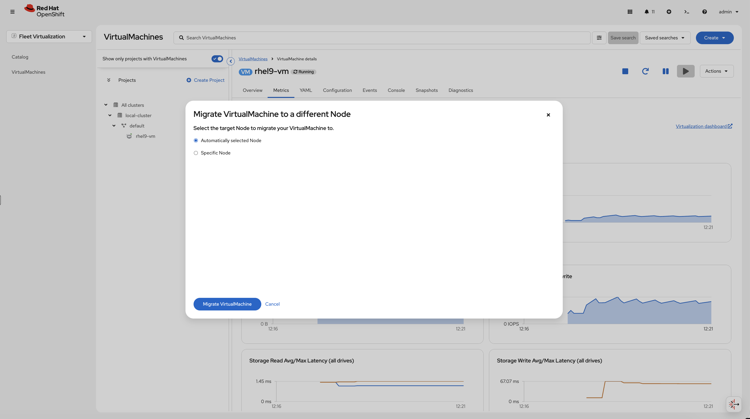 Migration dialog with Automatically selected Node option