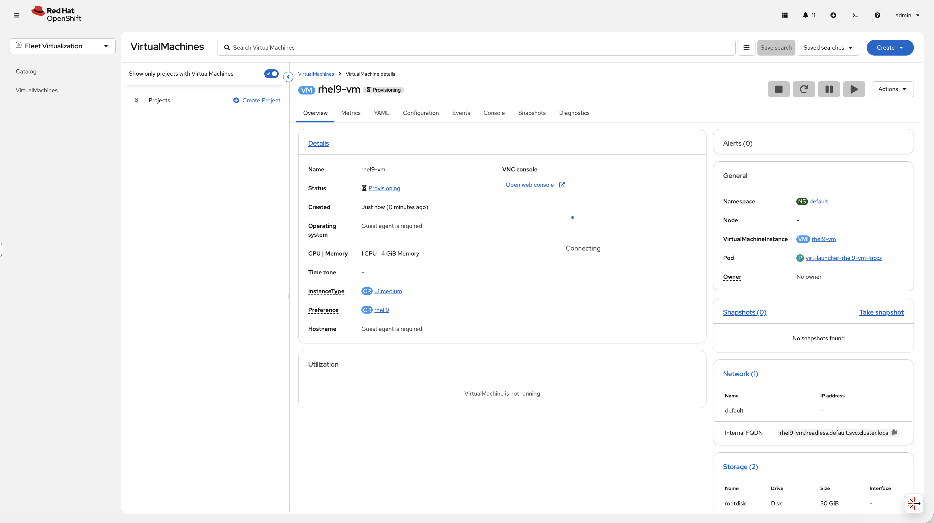 VM details page showing Provisioning status