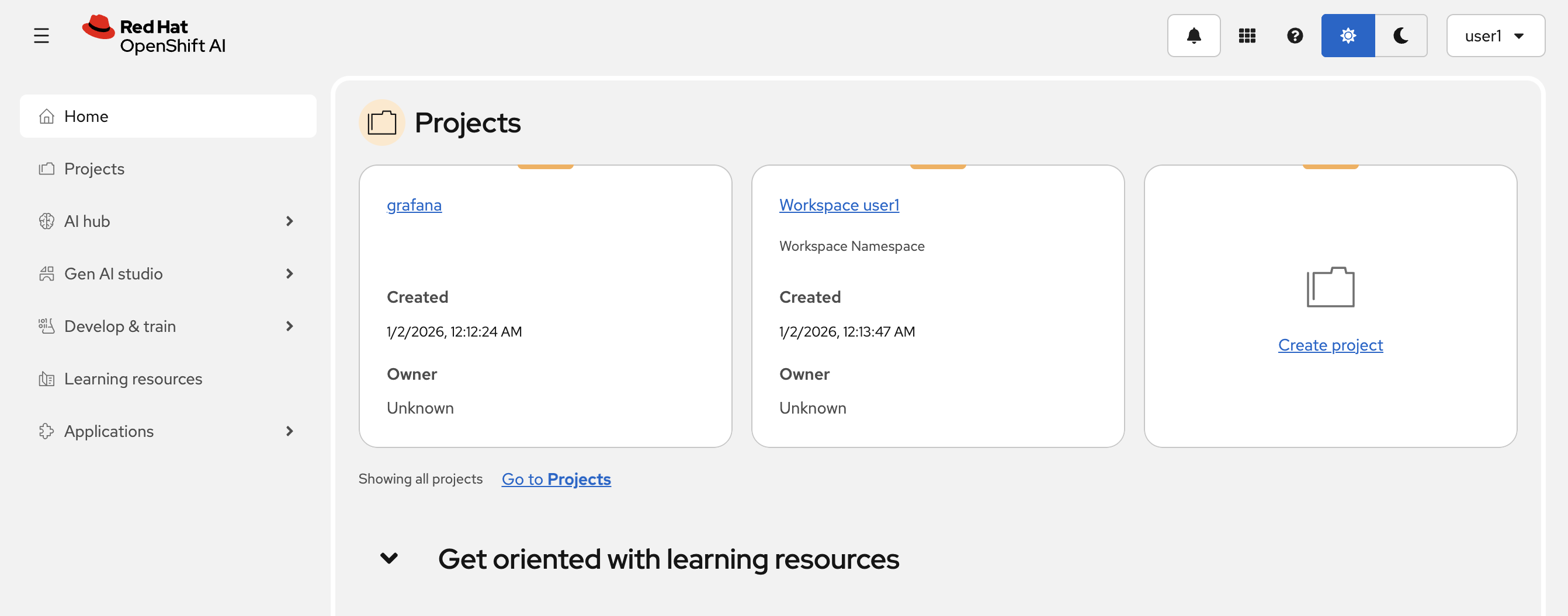 rhoai dashboard