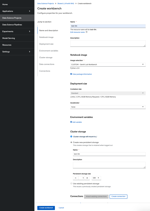 create workbench test llm