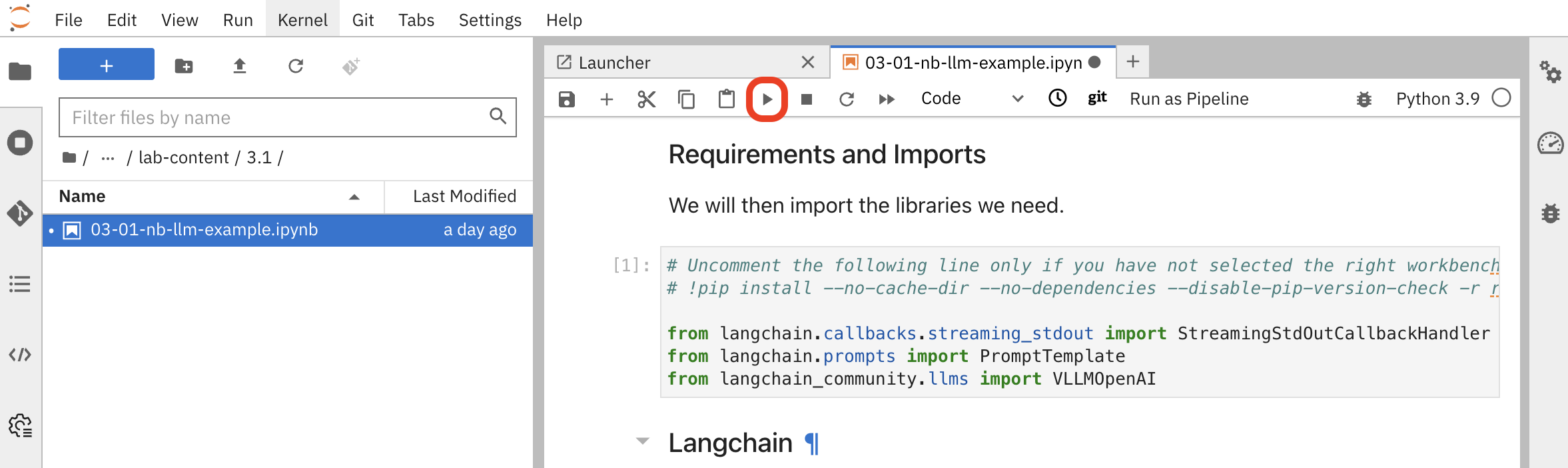 Executing notebook cells showing the play button and cell execution flow