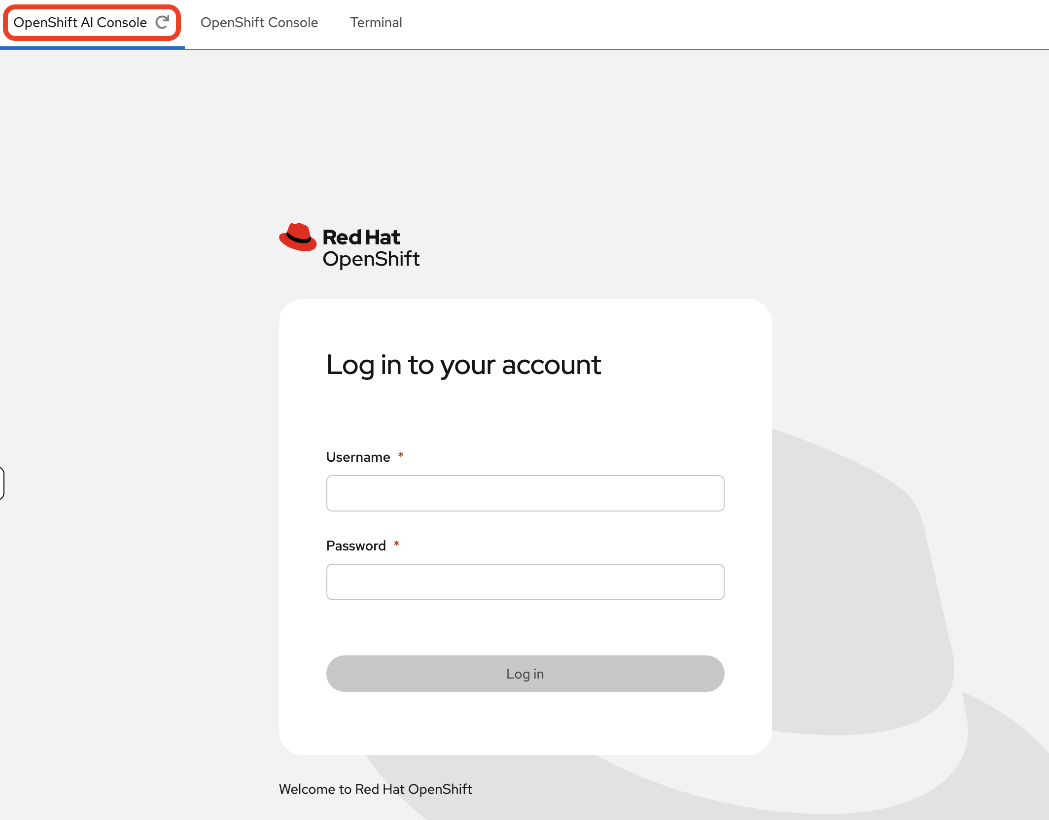 The main login screen for Red Hat OpenShift AI