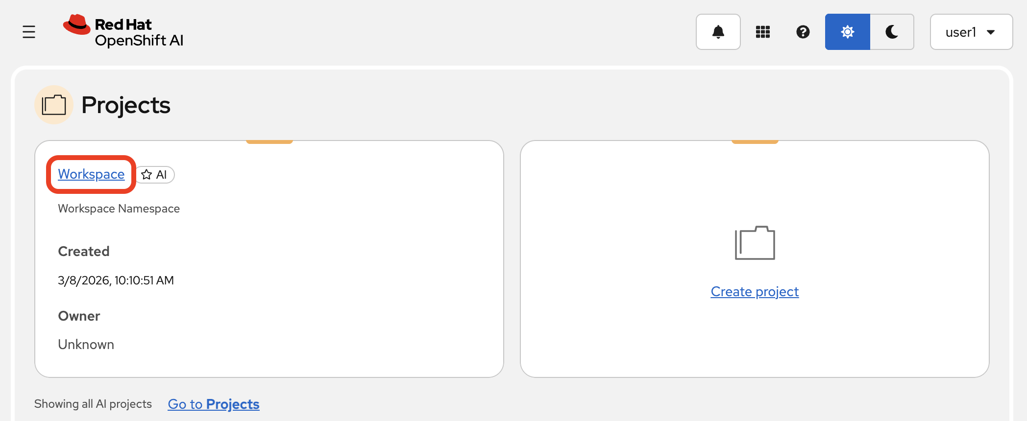 Opening your dedicated user project