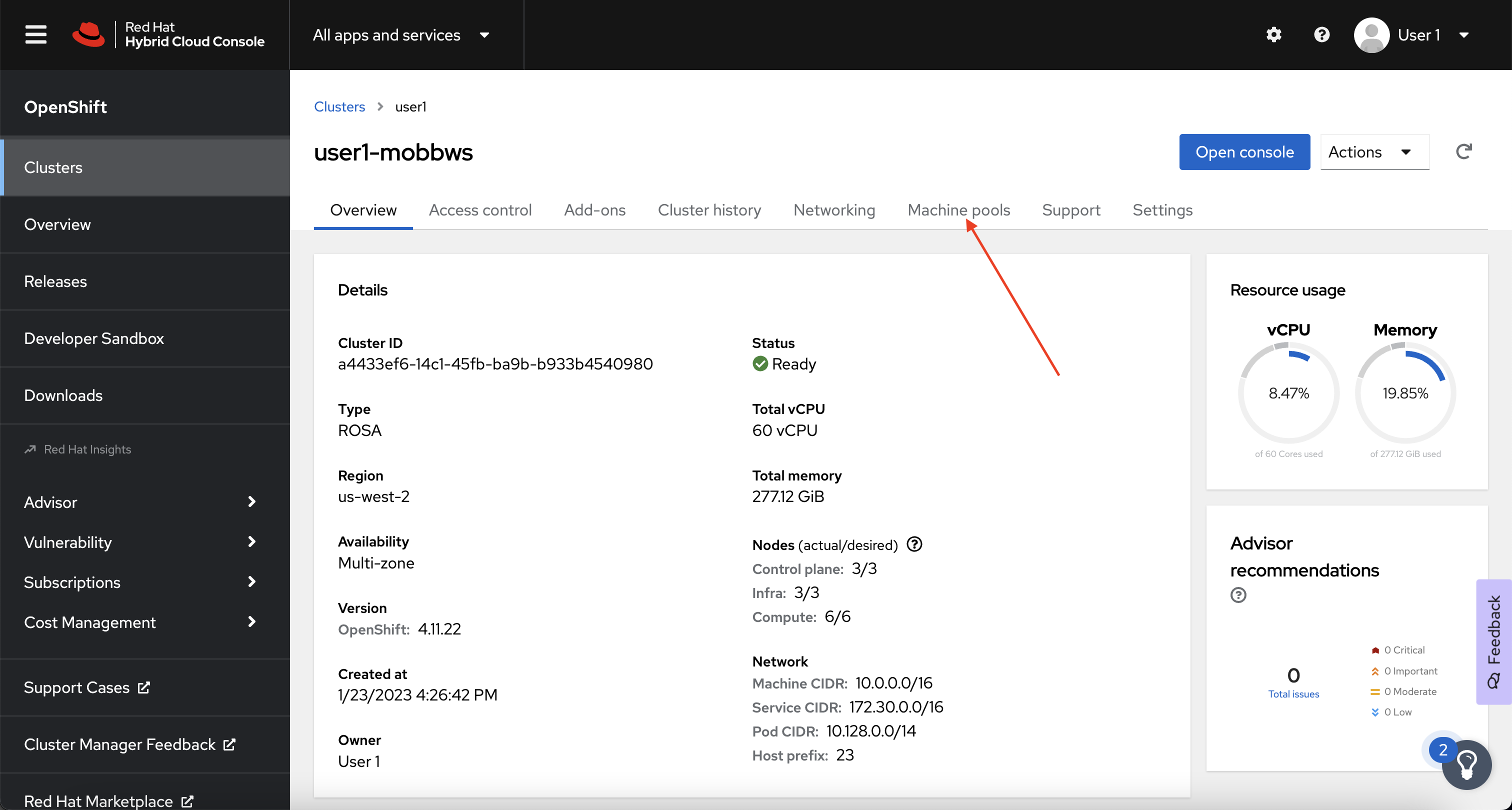 OCM - Cluster Detail Overview