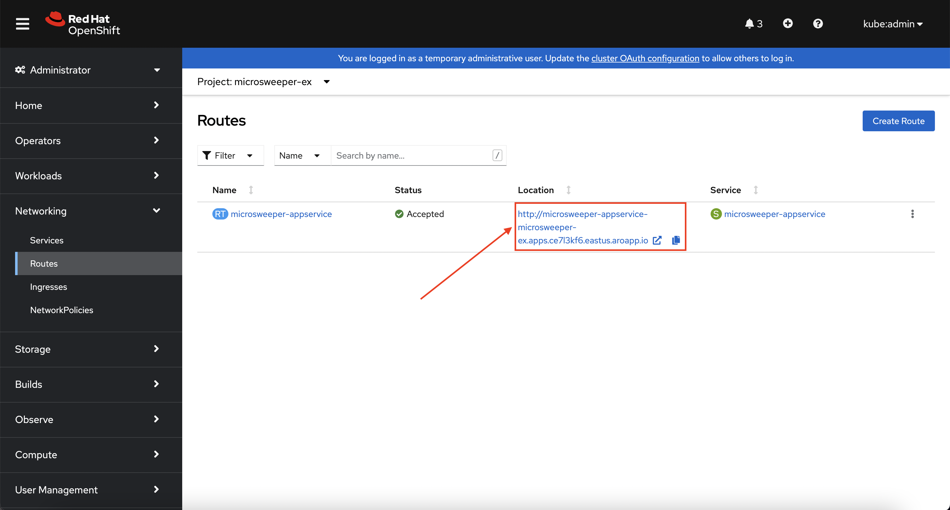 OpenShift Web Console - Route Link