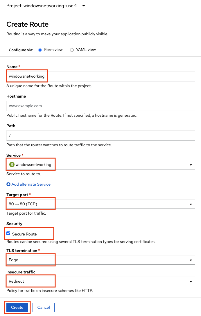 Create Route form