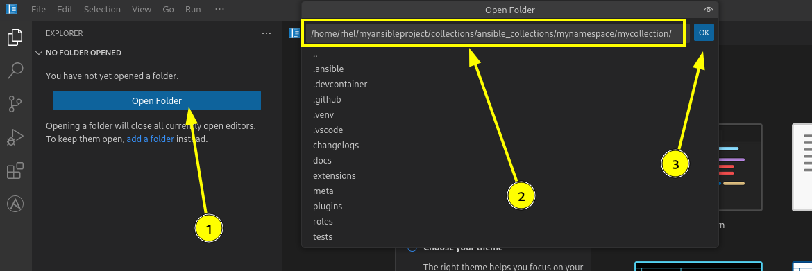 Opening a folder in VS Code