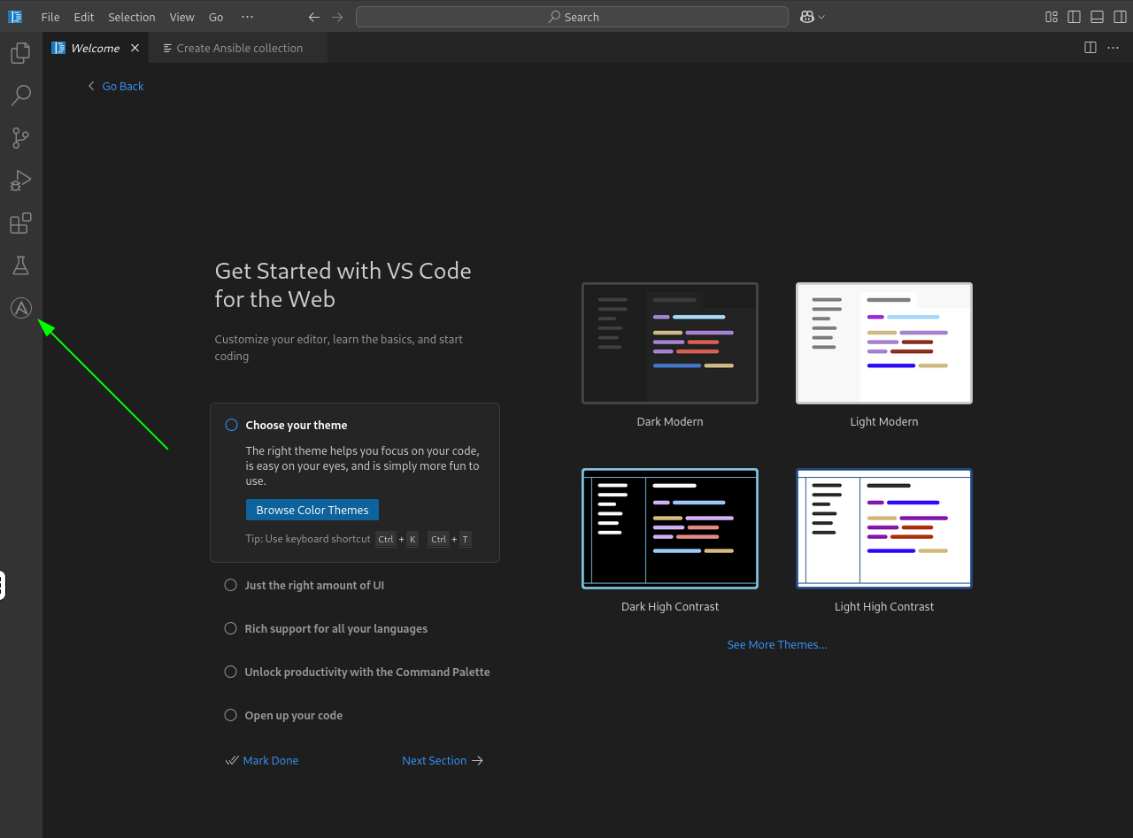 Ansible icon in VS Code sidebar