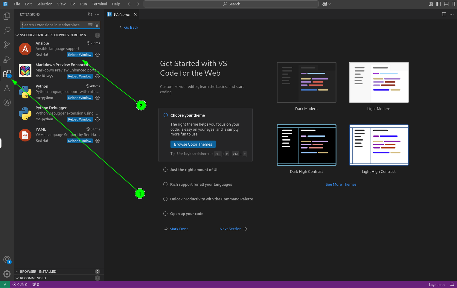 Reload extensions in VS Code