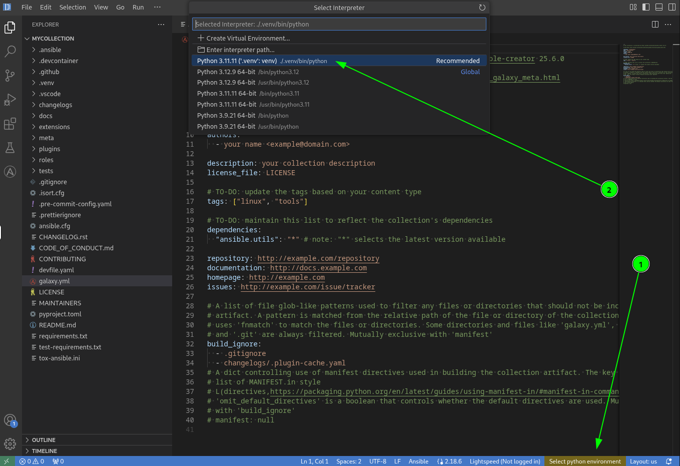 Selecting the Python virtual environment in VS Code