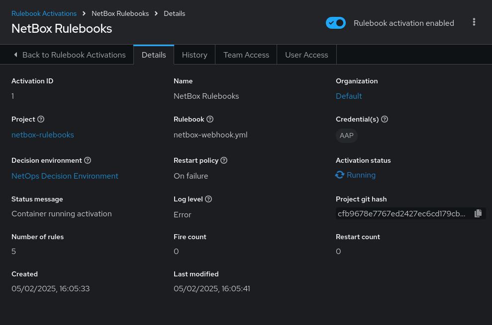 Rulebook Activation Running