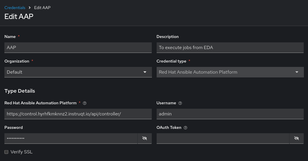 AAP Credential Configuration
