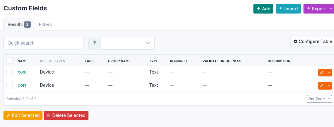 NetBox Custom Fields