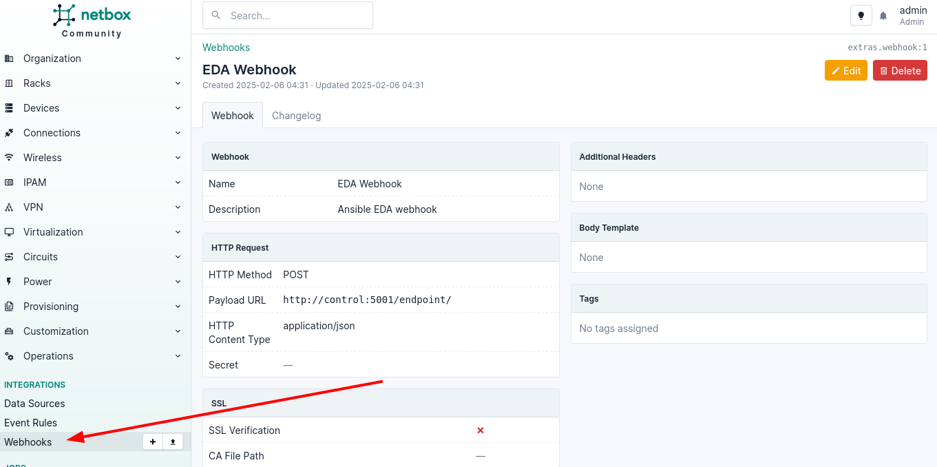 Create EDA Webhook