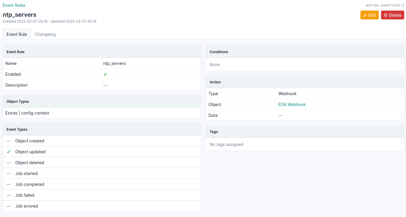 Create ntp_servers Event Rule