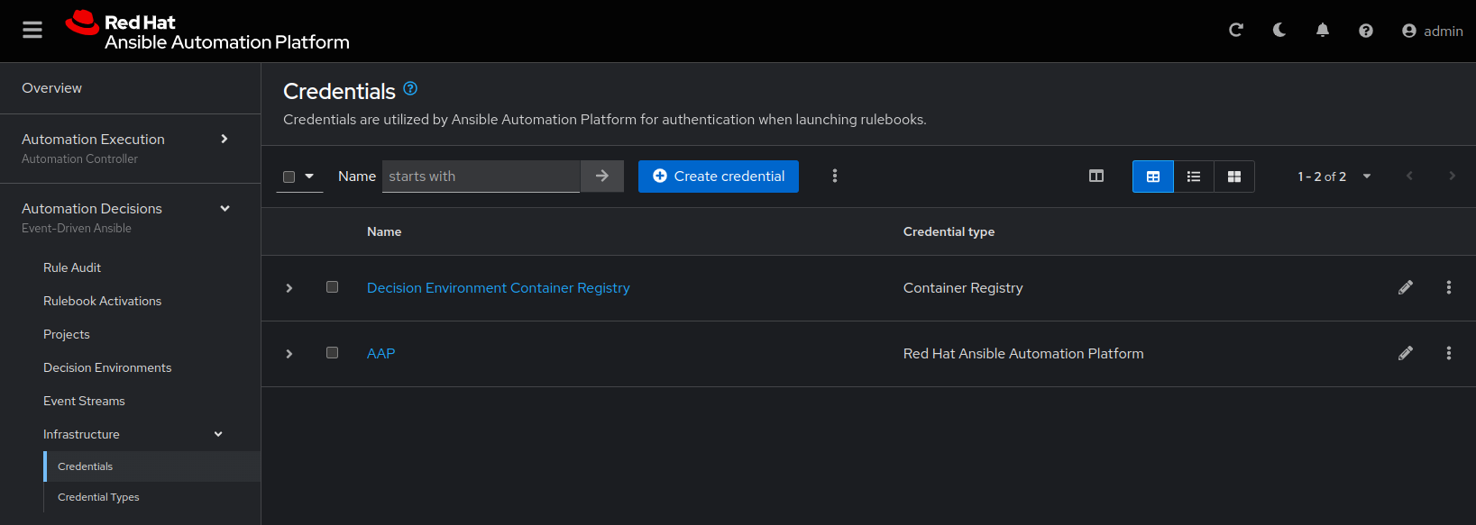 EDA Controller Credentials