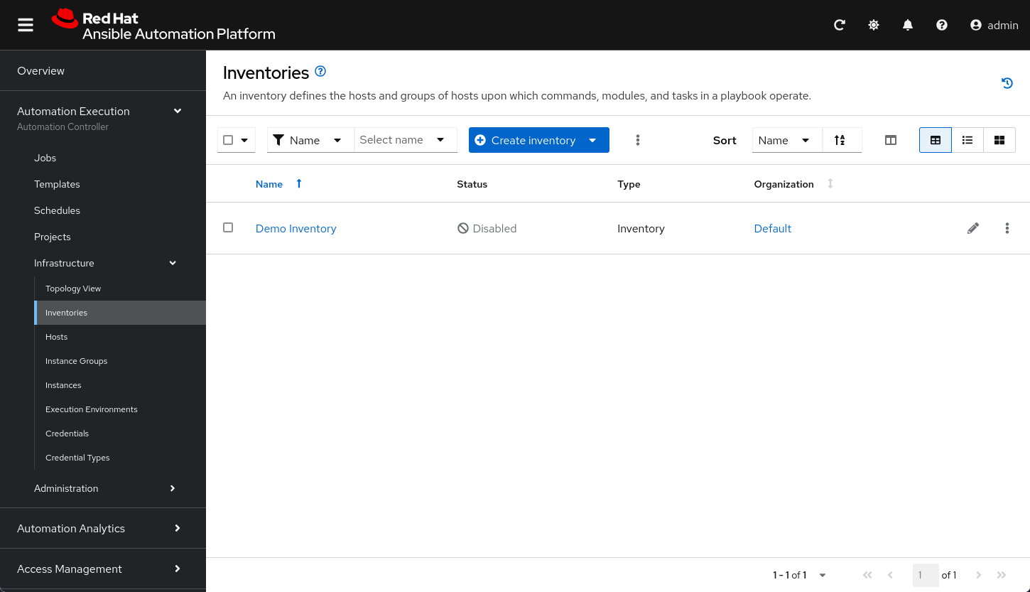 Inventories list view in automation controller