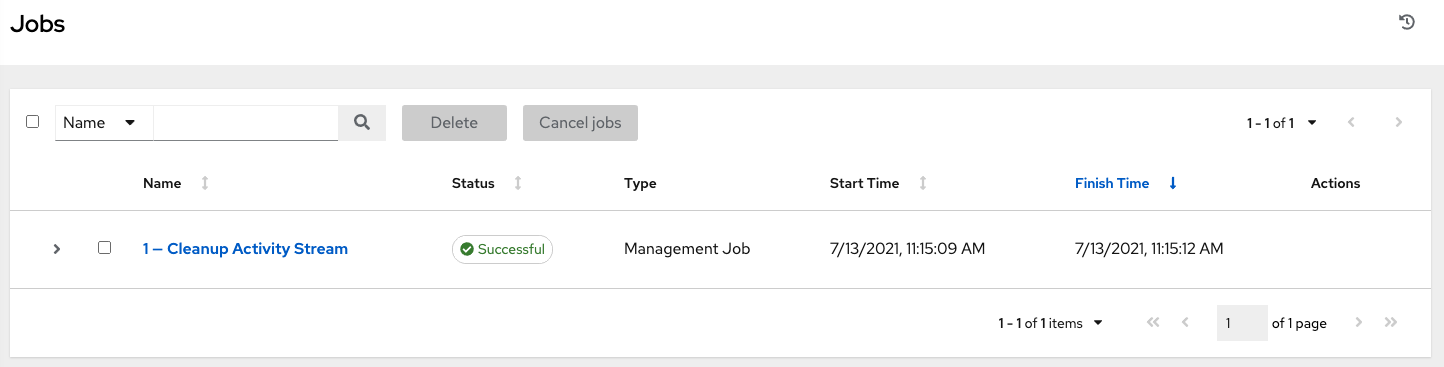 Jobs view in automation controller
