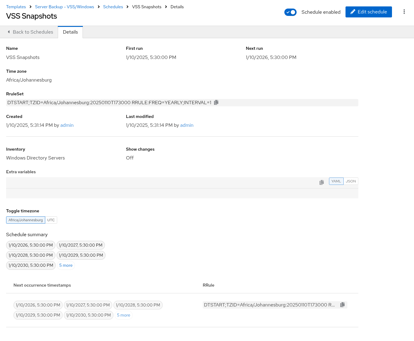 Configuring schedule details