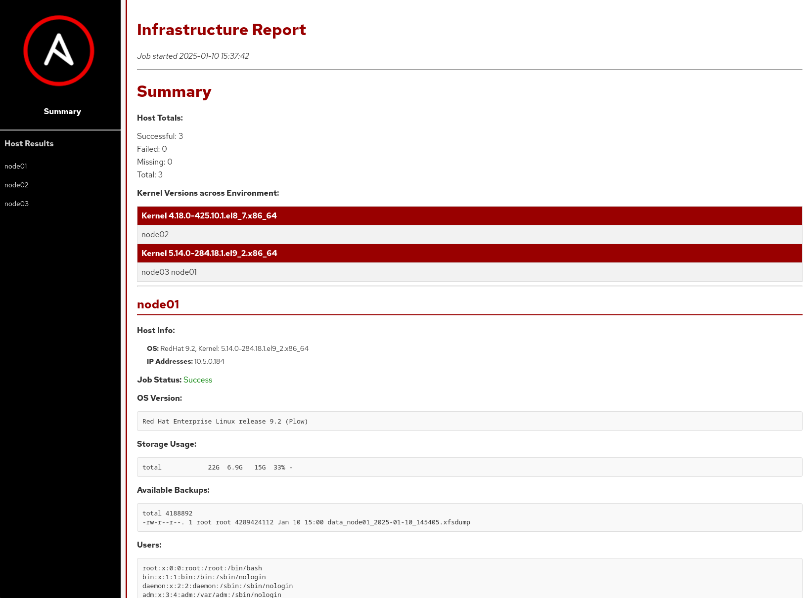 Generated application server report