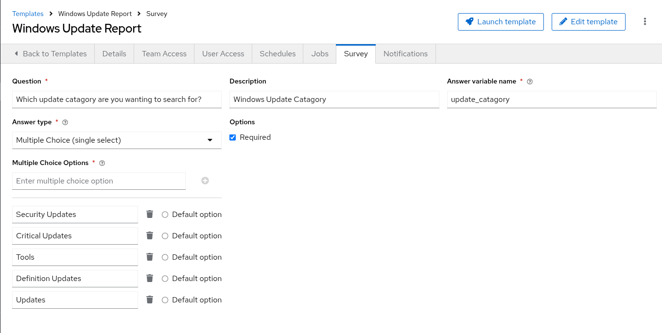 Configuring the survey question