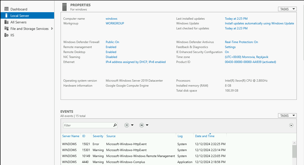 Current Server Configuration
