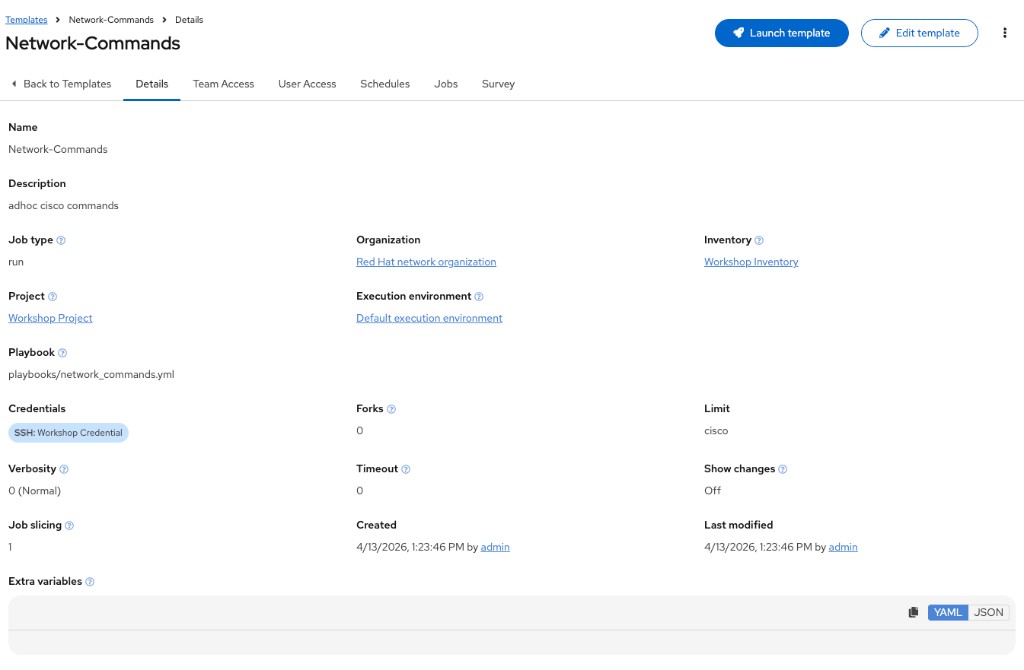Network commands job template